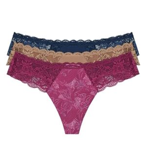 NWT Joyspun Women's Microfiber & Lace Thong Panties Underwear 3-Pack XXL 20